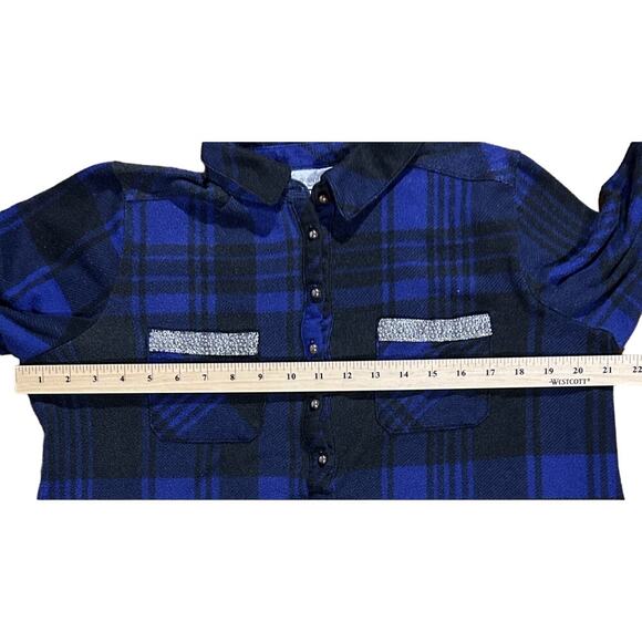 Avenue Plaid Roll Tab Sleeve  Blue & Black 14/16 Top - Picture 5 of 7